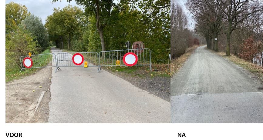 Voor en na het ontharden van een weg